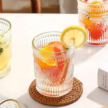 MOLADRI Vintage Drinking Glasses Set of 4 Retro Gold Rim