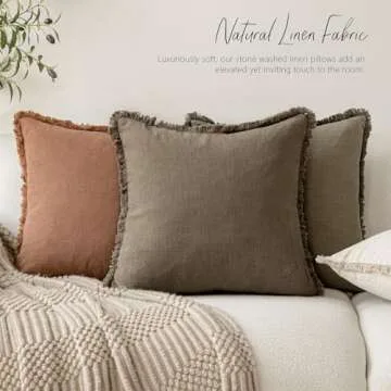 Foindtower Decorative Linen Fringe Pillow Covers Set of 2
