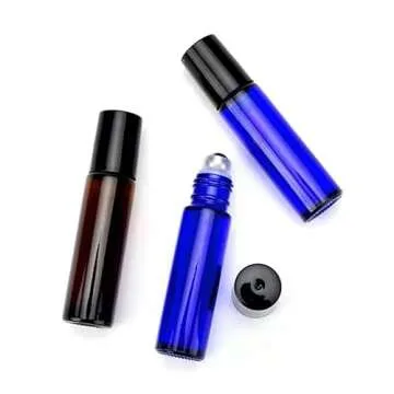 HINNASWA Essential Oil Roller Bottles, Empty Refillable Roll on Glass Bottles, Leak proof Glass Bottle, Stainless Steel Balls for Essential Oil (Amber, Blue)