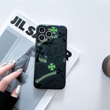 Cool Case for iPhone 15 Pro Max, Aesthetic Hearts Pattern Shockproof Ultra-Thin Fashion Phone Case for Boys Girls Teens Men and Woman(BlackGreen-15PM)