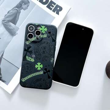 Cool Case for iPhone 15 Pro Max, Aesthetic Hearts Pattern Shockproof Ultra-Thin Fashion Phone Case for Boys Girls Teens Men and Woman(BlackGreen-15PM)