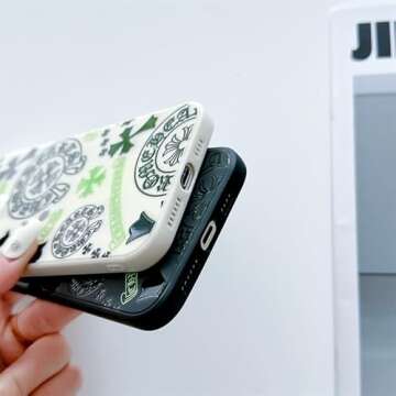 Cool Case for iPhone 15 Pro Max, Aesthetic Hearts Pattern Shockproof Ultra-Thin Fashion Phone Case for Boys Girls Teens Men and Woman(BlackGreen-15PM)