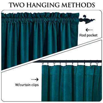 StangH Teal Velvet Blackout Curtain Panels - 52x96", 2 Pcs for Vintage Style Privacy & Insulation