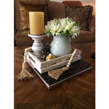 Mkono Wood Beads Garland with Tassels 4 Styles Prayer Beads Farmhouse Rustic Natural Wooden Bead String Wall Hanging for Baby Nursery Room Decor,Wedding Vase Ornament, Jute Rope