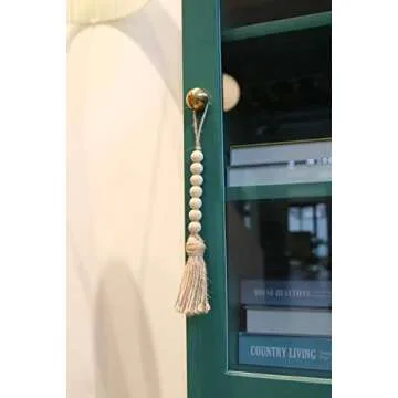 Mkono Wood Beads Garland with Tassels 4 Styles Prayer Beads Farmhouse Rustic Natural Wooden Bead String Wall Hanging for Baby Nursery Room Decor,Wedding Vase Ornament, Jute Rope