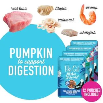 Tiki Cat Aloha Friends Variety Pack, Seafood Flavors with Pumpkin, Wet, High-Protein & High-Moisture Cat Food, For All Life Stages, 3 oz. Pouch (Case of 12)