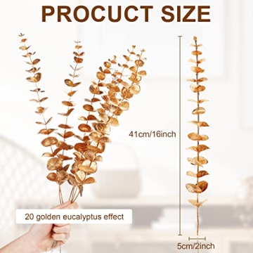 Waydress 20 Pieces Gold Artificial Eucalyptus for Decor