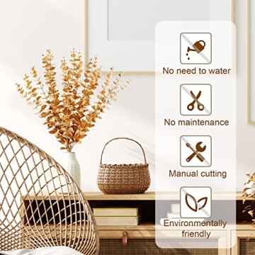 Waydress 20 Pieces Gold Artificial Eucalyptus for Decor