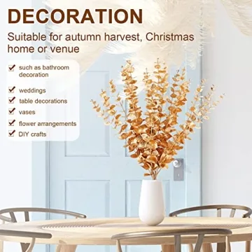 Waydress 20 Pieces Gold Artificial Eucalyptus for Decor