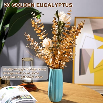 Waydress 20 Pieces Gold Artificial Eucalyptus for Decor