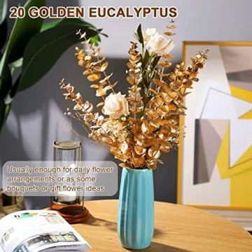Waydress 20 Pieces Gold Artificial Eucalyptus for Decor