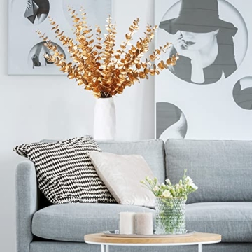 Waydress 20 Pieces Gold Artificial Eucalyptus for Decor