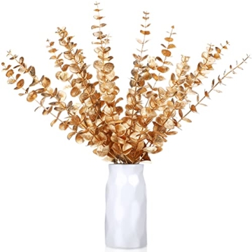 Waydress 20 Pieces Gold Artificial Eucalyptus for Decor