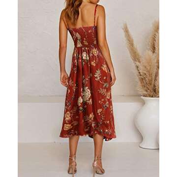 Fashionme Floral Spaghetti Strap Satin Dress for Women