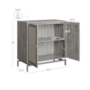 BELLEZE Sideboard Buffet Cabinet, Storage Cabinet with Rattan Doors & Metal Base Buffet Table with A...