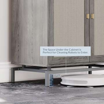 BELLEZE Sideboard Buffet Cabinet, Storage Cabinet with Rattan Doors & Metal Base Buffet Table with Adjustable Shelves Accent Cabinet Credenza for Hallway Living Room Office, Gray