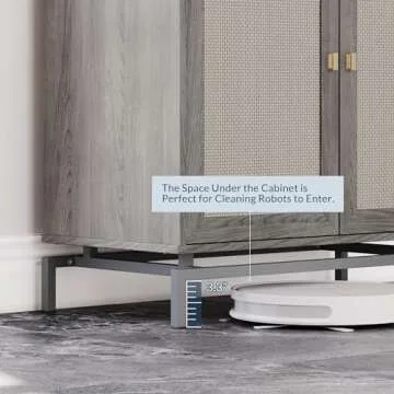 BELLEZE Sideboard Buffet Cabinet, Storage Cabinet with Rattan Doors & Metal Base Buffet Table with Adjustable Shelves Accent Cabinet Credenza for Hallway Living Room Office, Gray