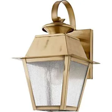 Livex Lighting 2162-01 Transitional One Light Outdoor Wall Lantern from Mansfield Collection Finish, Antique Brass, 7.5" W x 12.5" H