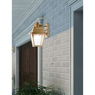 Livex Lighting 2162-01 Transitional One Light Outdoor Wall Lantern from Mansfield Collection Finish, Antique Brass, 7.5" W x 12.5" H