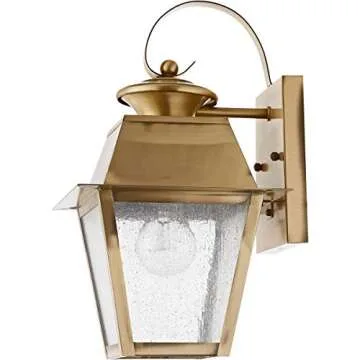 Livex Lighting 2162-01 Transitional One Light Outdoor Wall Lantern from Mansfield Collection Finish, Antique Brass, 7.5" W x 12.5" H