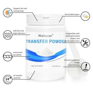Welacer DTF Powder for Sublimation on Cotton 38.8oz / 2.42lbs, White DTF Pretreat Hot Melt Adhesive Powder for All Transfer Printer Direct Print on Dark or Black Fabric