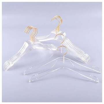 GAMVDOUT 10 Pcs Clear Acrylic Hanger Crystal Clothes Hanger with Gold Hook Non-Slip Transparent Formal Dress Standard Hanger