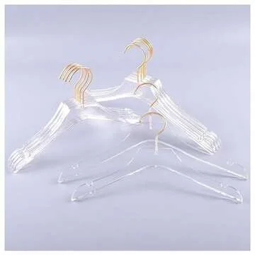 GAMVDOUT 10 Pcs Clear Acrylic Hanger Crystal Clothes Hanger with Gold Hook Non-Slip Transparent Formal Dress Standard Hanger