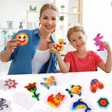 20 Pieces 5mm Fuse Beads Pegboards Clear Animal Shape Plastic Pegboards Craft Tray with 20 Pieces Colorful Cards for Kids DIY Craft Beads