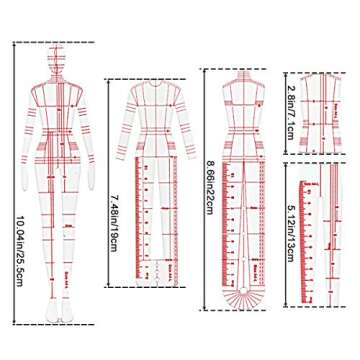 EXTCCT Fashion Drawing Template Ruler Set, Woman Sewing Humanoid Patterns Design, Clothing Measuring...