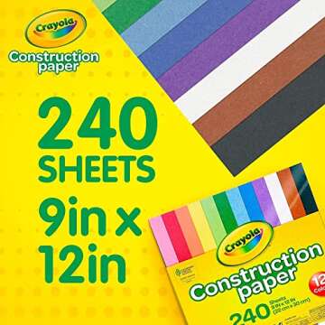 Crayola Construction Paper (240ct), 12 Assorted Colors, Kids Arts & Crafts Paper, Gifts for Kids, Cl...