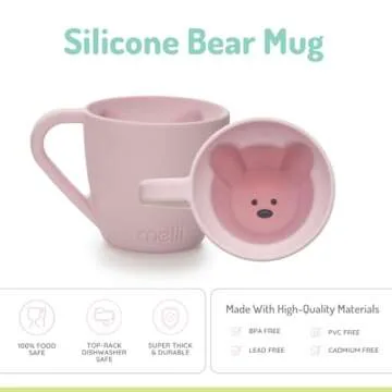 melii Silicone Bear Mug for Toddlers and Kids - Durable Food-Grade BPA-Free Cup for Hot and Cold Beverages - Fun Bear-Shaped with Easy-Grip Handle, Dishwasher Safe - Pink