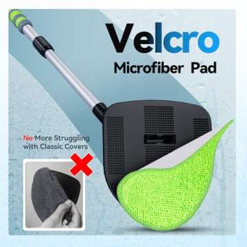 XINDELL Windshield Cleaner Tool - Extendable Car Interior Window Cleaning Kit with 360° Rotation, 4 Velcro Microfiber Towel Pads, Auto Glass Wiper for Windshield, Trucks, SUVs, RVs, and Home Windows