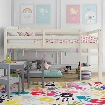 DHP Milton Twin Loft Bed, White, Traditional Small Space Junior Size, Horizontal Paneling, Sturdy Wo...