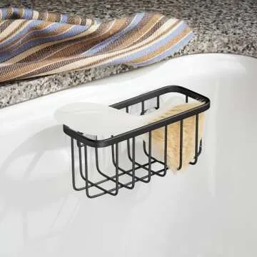 iDesign Rust-Resistant Stainless Steel Sponge Holder for Kitchen Sink with Suction Cups, The Gia Collection - Set of 1, Matte Black