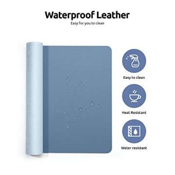 YSAGi Leather Desk Pad Protector, Office Desk Mat, Large Mouse Pad, Non-Slip PU Leather Desk Blotter, Laptop Desk Pad, Waterproof Desk Writing Pad for Office and Home (Blue, 23.6" x 13.8")