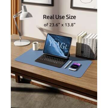 YSAGi Leather Desk Pad Protector, Office Desk Mat, Large Mouse Pad, Non-Slip PU Leather Desk Blotter, Laptop Desk Pad, Waterproof Desk Writing Pad for Office and Home (Blue, 23.6" x 13.8")