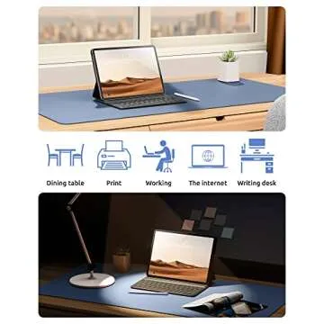 YSAGi Leather Desk Pad Protector, Office Desk Mat, Large Mouse Pad, Non-Slip PU Leather Desk Blotter, Laptop Desk Pad, Waterproof Desk Writing Pad for Office and Home (Blue, 23.6" x 13.8")