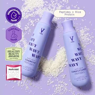 V&Co. Beauty Wavy Hair Nourishing Conditioner with Peptide Technology, 12 oz, Sulfate Free Conditioner for Wavy Hair, Gentle, Color Safe Conditioner