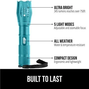 Gorilla Grip Powerful LED 750 FT Water Resistant 5 Adjustable Mode Tactical Flashlight, High Lumens ...