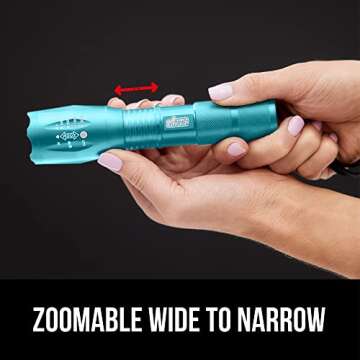 Gorilla Grip Powerful LED 750 FT Water Resistant 5 Adjustable Mode Tactical Flashlight, High Lumens Ultra Bright Zoom Flashlights, Stocking Stuffer Gift, Small Camping Car Mini Flash Light Turquoise