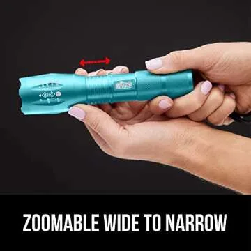 Gorilla Grip Powerful LED 750 FT Water Resistant 5 Adjustable Mode Tactical Flashlight, High Lumens Ultra Bright Zoom Flashlights, Stocking Stuffer Gift, Small Camping Car Mini Flash Light Turquoise