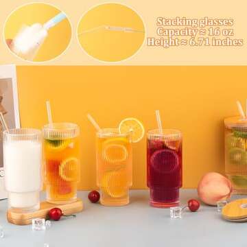 SogYupk 6 Pcs 16oz Vintage Glass Cups with Lids