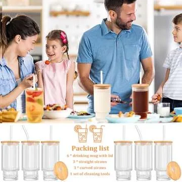 SogYupk 6 Pcs 16oz Vintage Glass Cups with Lids