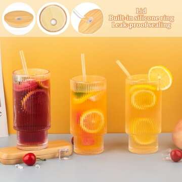 SogYupk 6 Pcs 16oz Vintage Glass Cups with Lids