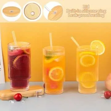 SogYupk 6 Pcs 16oz Vintage Glass Cups with Lids