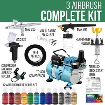 Master Airbrush Cool Runner II Dual Fan Air Compressor Pro Cake Decorating System Kit with 3 Airbrus...