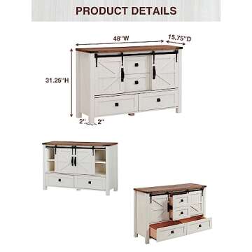 T4TREAM Farmhouse Dresser for Bedroom w/4 Drawers & Sliding Barn Doors, 48'' Wide Chest of Drawers, ...
