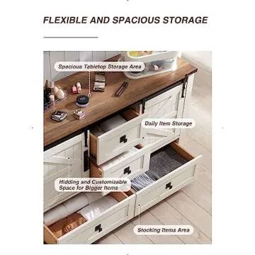 T4TREAM Farmhouse Dresser for Bedroom w/4 Drawers & Sliding Barn Doors, 48'' Wide Chest of Drawers, Rustic Dresser TV Stand w/Shelf, Dresser Organizer for Bedroom, Living Room, Entryway, Antique White