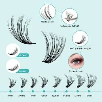 Lash Clusters Kit 320Pcs,DIY Individual Lashes Clusters Kit,Lash Bond And Seal,Lash Remover For Eyelashes Extensions,Lash Applicator Tool For False Eyelash Cluster Kit At Home(3040D,D-Mix9-16mm Kit)