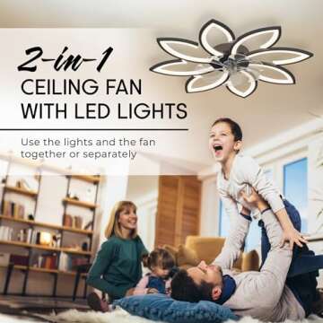 Fszusg 35''Ceiling Fans with Lights,Bladeless Ceiling Fan with Lights and Remote, Flush Mount Ceiling Fan with Dimmable LED Light,Modern Low Profile Ceiling Fan 6 Speed Wind Timing for Bedroom